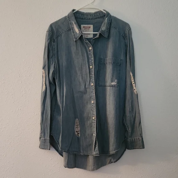 MOSSIMO SUPPLY CO: Distressed Denim Shirt - Picture 1 of 5
